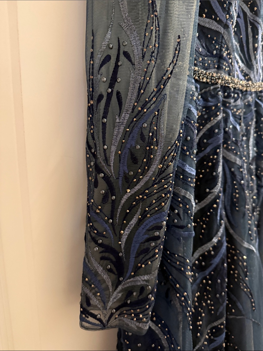 Mac Duggal Navy Beaded Tulle Midi Dress - Picture 6 of 7